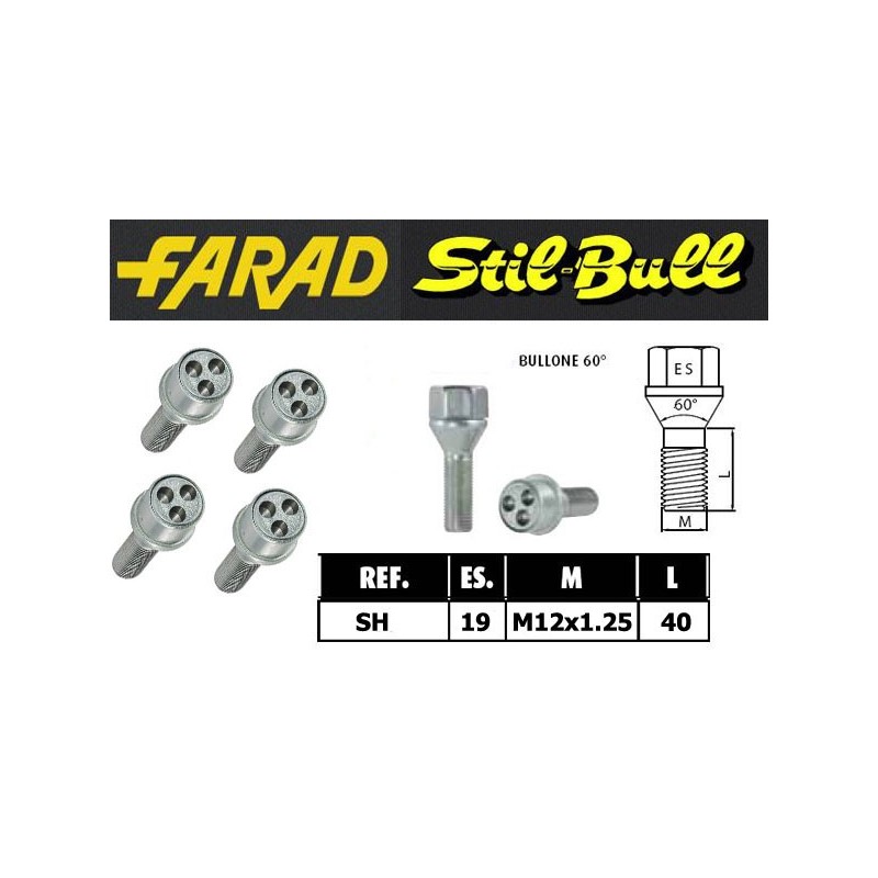 Farad Stil Bull Bulloni antifurto con 2 chiavi cod SH Farad Stil Bull Bulloni antifurto con 2 chiavi cod SH