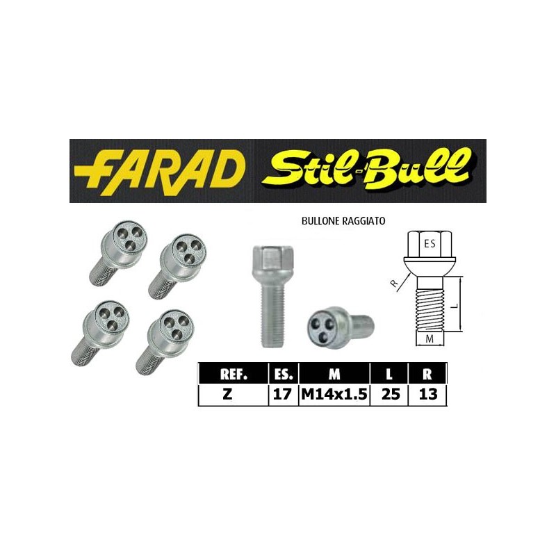 Farad Stil Bull Bulloni antifurto con 2 chiavi cod Z Farad Stil Bull Bulloni antifurto con 2 chiavi cod Z
